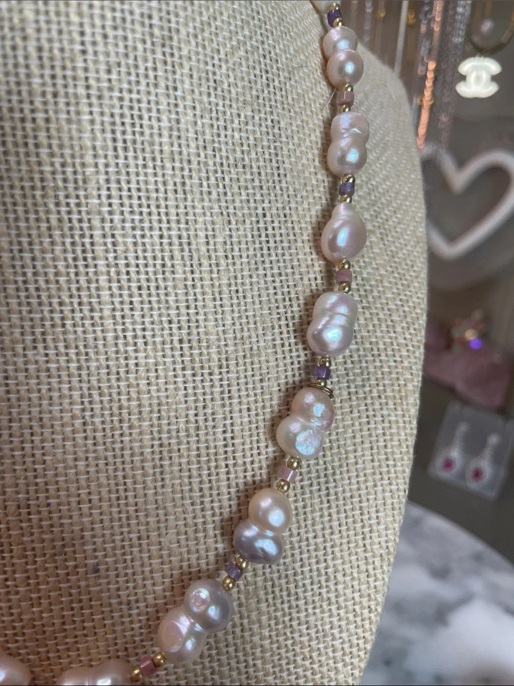 Lustrous Baroque Pearl Necklace with Gold Accents 16-18” - Picture 2 of 8